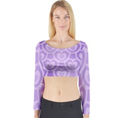 Purple Hearts Pattern Long Sleeve Crop Top by SpinnyChairDesigns