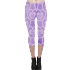 Purple Hearts Pattern Capri Leggings  by SpinnyChairDesigns