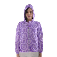 Purple Hearts Pattern Women s Hooded Windbreaker by SpinnyChairDesigns