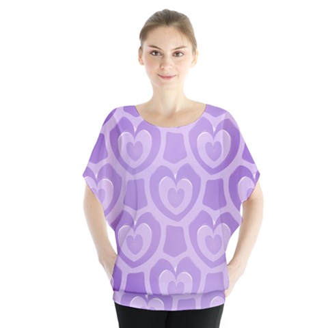 Purple Hearts Pattern Batwing Chiffon Blouse by SpinnyChairDesigns