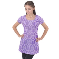 Purple Hearts Pattern Puff Sleeve Tunic Top by SpinnyChairDesigns