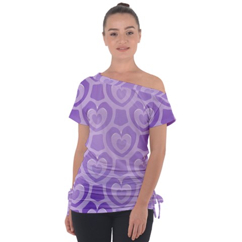 Purple Hearts Pattern Tie-up Tee by SpinnyChairDesigns