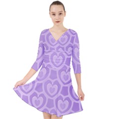 Purple Hearts Pattern Quarter Sleeve Front Wrap Dress by SpinnyChairDesigns