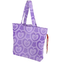 Purple Hearts Pattern Drawstring Tote Bag by SpinnyChairDesigns