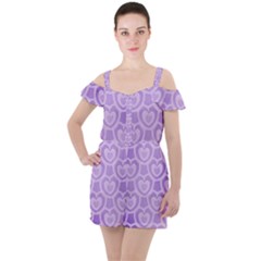 Purple Hearts Pattern Ruffle Cut Out Chiffon Playsuit by SpinnyChairDesigns