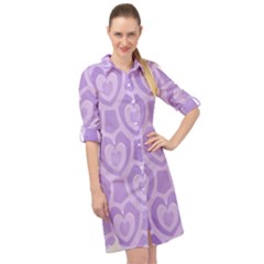 Purple Hearts Pattern Long Sleeve Mini Shirt Dress by SpinnyChairDesigns