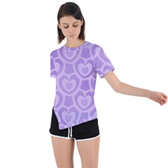 Purple Hearts Pattern Asymmetrical Short Sleeve Sports Tee