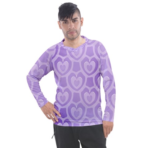 Purple Hearts Pattern Men s Pique Long Sleeve Tee by SpinnyChairDesigns