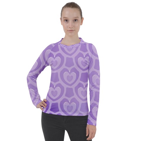 Purple Hearts Pattern Women s Pique Long Sleeve Tee by SpinnyChairDesigns