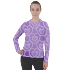 Purple Hearts Pattern Women s Pique Long Sleeve Tee