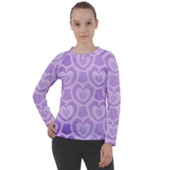 Purple Hearts Pattern Women s Long Sleeve Raglan Tee