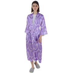 Purple Hearts Pattern Maxi Satin Kimono