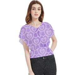 Purple Hearts Pattern Butterfly Chiffon Blouse