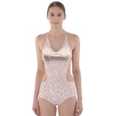 Barely There White Paisley Pattern Cut-out One Piece Swimsuit by SpinnyChairDesigns