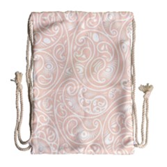 Barely There White Paisley Pattern Drawstring Bag (large) by SpinnyChairDesigns