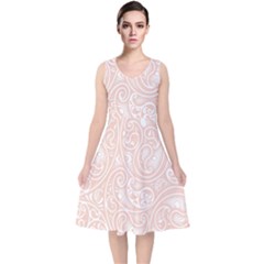 Barely There White Paisley Pattern V-neck Midi Sleeveless Dress  by SpinnyChairDesigns