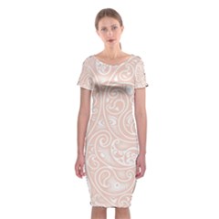 Barely There White Paisley Pattern Classic Short Sleeve Midi Dress by SpinnyChairDesigns