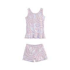 Barely There White Paisley Pattern Kids  Boyleg Swimsuit by SpinnyChairDesigns