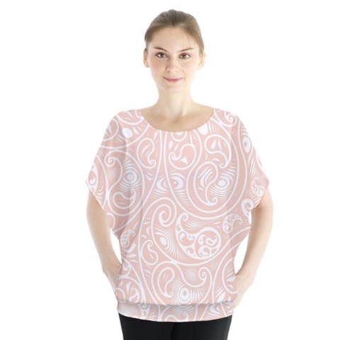 Barely There White Paisley Pattern Batwing Chiffon Blouse by SpinnyChairDesigns