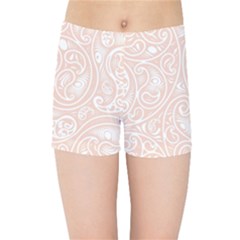 Barely There White Paisley Pattern Kids  Sports Shorts by SpinnyChairDesigns