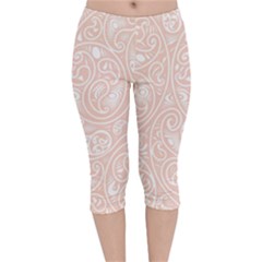 Barely There White Paisley Pattern Velvet Capri Leggings  by SpinnyChairDesigns