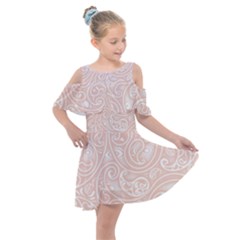 Barely There White Paisley Pattern Kids  Shoulder Cutout Chiffon Dress by SpinnyChairDesigns