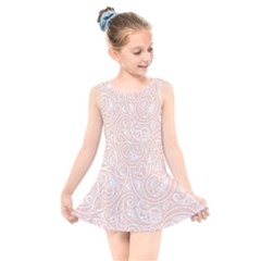 Barely There White Paisley Pattern Kids  Skater Dress Swimsuit by SpinnyChairDesigns