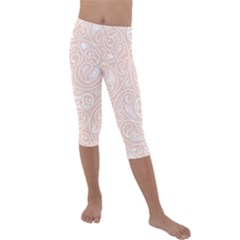 Barely There White Paisley Pattern Kids  Lightweight Velour Capri Leggings  by SpinnyChairDesigns