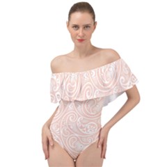 Barely There White Paisley Pattern Off Shoulder Velour Bodysuit  by SpinnyChairDesigns