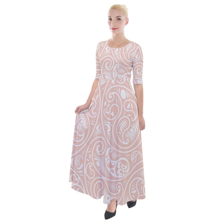 Barely There White Paisley Pattern Half Sleeves Maxi Dress