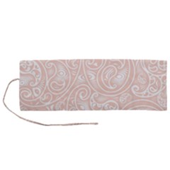 Barely There White Paisley Pattern Roll Up Canvas Pencil Holder (m) by SpinnyChairDesigns