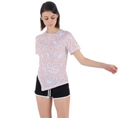 Barely There White Paisley Pattern Asymmetrical Short Sleeve Sports Tee