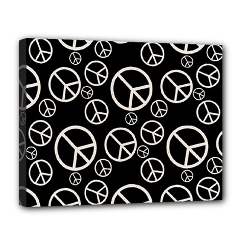 Black And White Peace Symbols Canvas 14  X 11  (stretched) by SpinnyChairDesigns