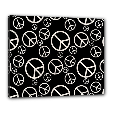 Black And White Peace Symbols Canvas 20  X 16  (stretched) by SpinnyChairDesigns