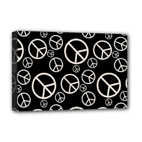 Black And White Peace Symbols Deluxe Canvas 18  X 12  (stretched) by SpinnyChairDesigns