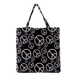 Black And White Peace Symbols Grocery Tote Bag by SpinnyChairDesigns