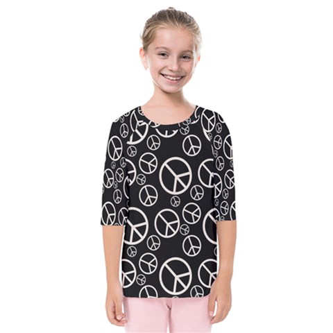 Black And White Peace Symbols Kids  Quarter Sleeve Raglan Tee by SpinnyChairDesigns