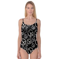 Black And White Peace Symbols Camisole Leotard  by SpinnyChairDesigns