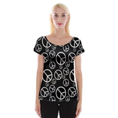 Black And White Peace Symbols Cap Sleeve Top by SpinnyChairDesigns