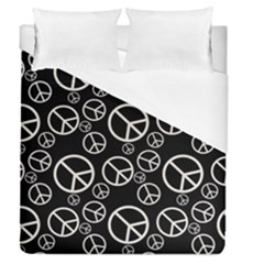 Black And White Peace Symbols Duvet Cover (queen Size) by SpinnyChairDesigns