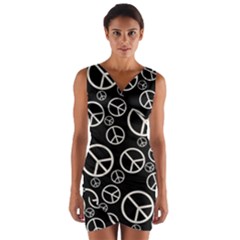 Black And White Peace Symbols Wrap Front Bodycon Dress by SpinnyChairDesigns