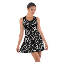 Black And White Peace Symbols Cotton Racerback Dress by SpinnyChairDesigns