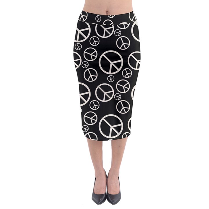 Black and White Peace Symbols Midi Pencil Skirt