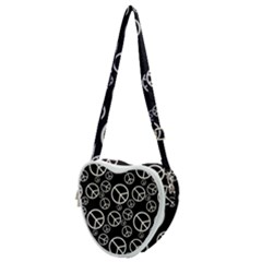 Black And White Peace Symbols Heart Shoulder Bag