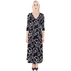 Black And White Peace Symbols Quarter Sleeve Wrap Maxi Dress by SpinnyChairDesigns