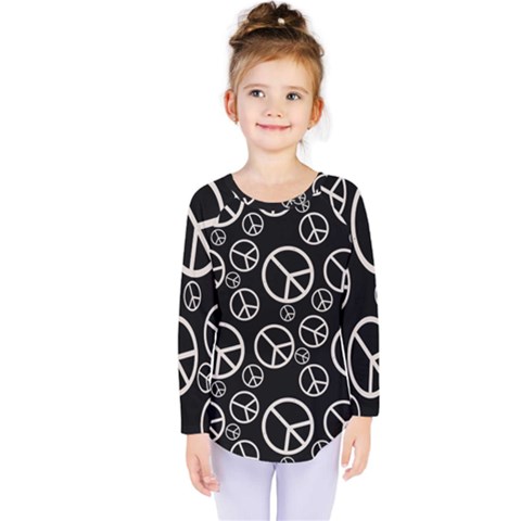 Black And White Peace Symbols Kids  Long Sleeve Tee by SpinnyChairDesigns