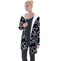 Black and White Peace Symbols Longline Hooded Cardigan View1