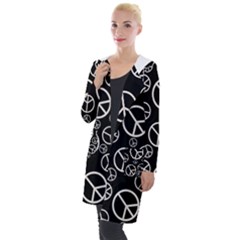 Black And White Peace Symbols Hooded Pocket Cardigan by SpinnyChairDesigns