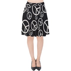 Black And White Peace Symbols Velvet High Waist Skirt by SpinnyChairDesigns