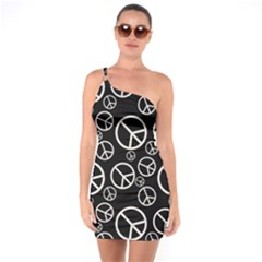 Black And White Peace Symbols One Soulder Bodycon Dress by SpinnyChairDesigns